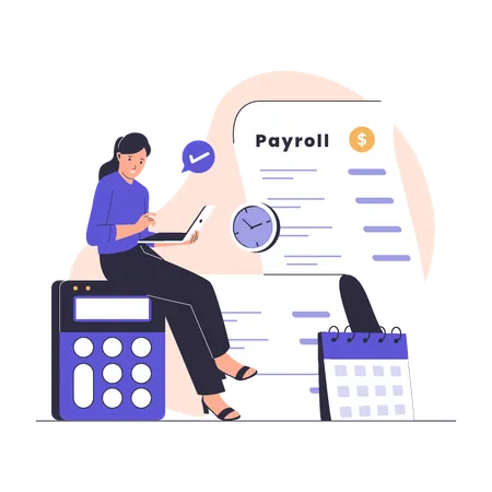 Businesswoman working on salary payroll  Illustration