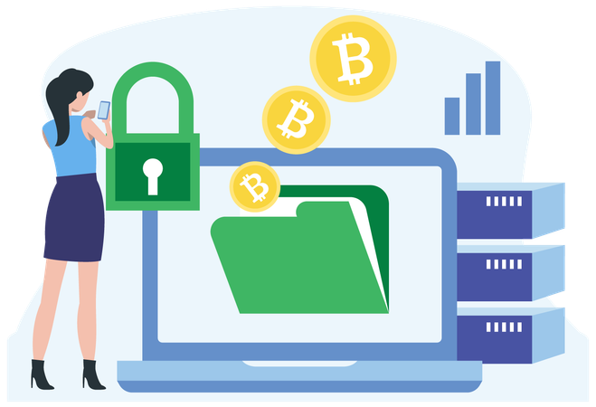 Businesswoman working on Secure Cryptography  Illustration