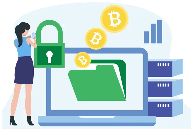 Businesswoman working on Secure Cryptography  Illustration