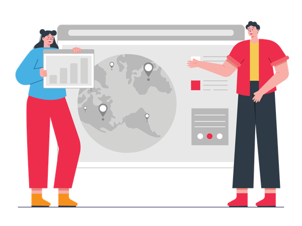 Businesswoman working on seo analysis  Illustration