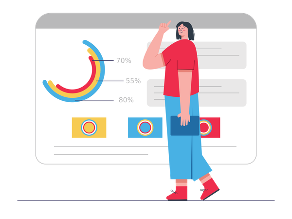 Businesswoman working on seo analysis  Illustration