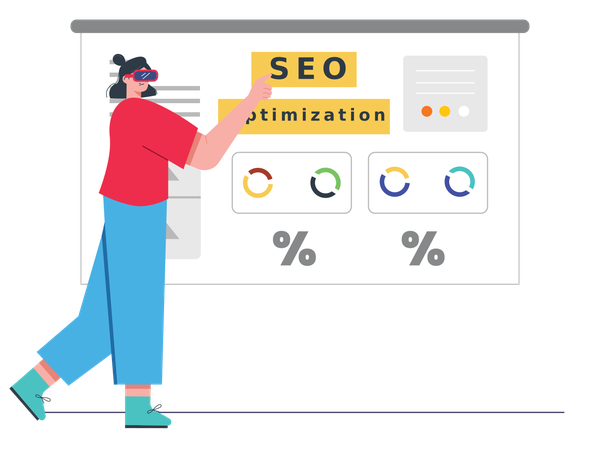 Businesswoman working on seo optimisation  Illustration