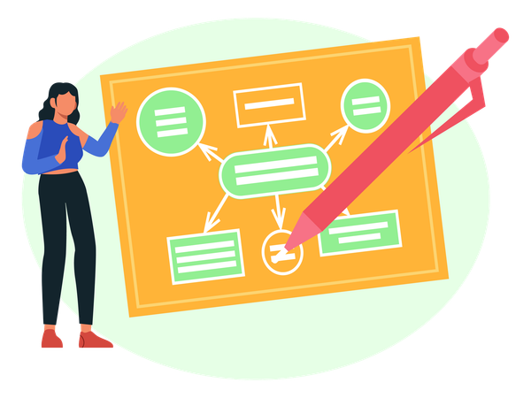 Businesswoman working on Strategic Planning and Workflow  Illustration