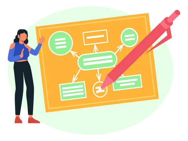 Businesswoman working on Strategic Planning and Workflow  Illustration