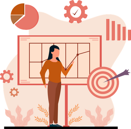 Businesswoman working on target analytics  Illustration