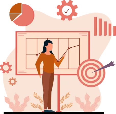 Businesswoman working on target analytics  Illustration