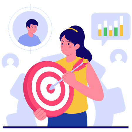Businesswoman working on target audience strategy  Illustration