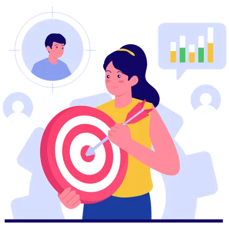 Businesswoman working on target audience strategy  Illustration