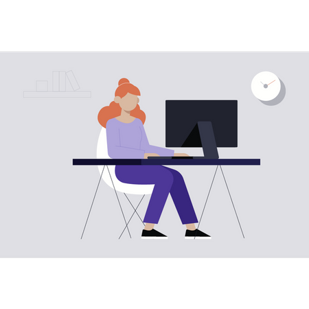 Businesswoman working on the monitor  Illustration
