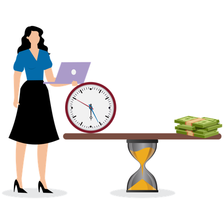 Businesswoman working on time investment  Illustration