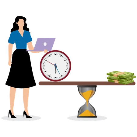 Businesswoman working on time investment  Illustration