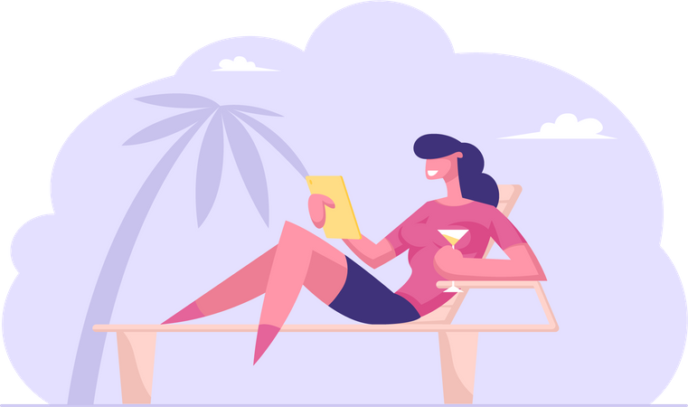 Businesswoman working on vacation  Illustration