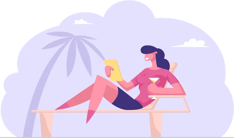 Businesswoman working on vacation  Illustration