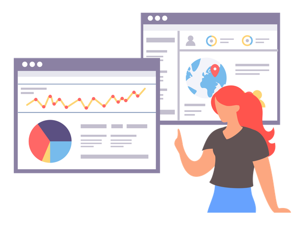 Businesswoman working on web analysis  Illustration