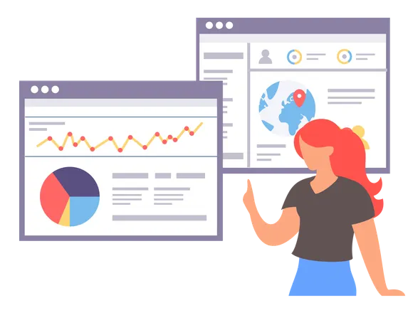 Businesswoman working on web analysis  Illustration