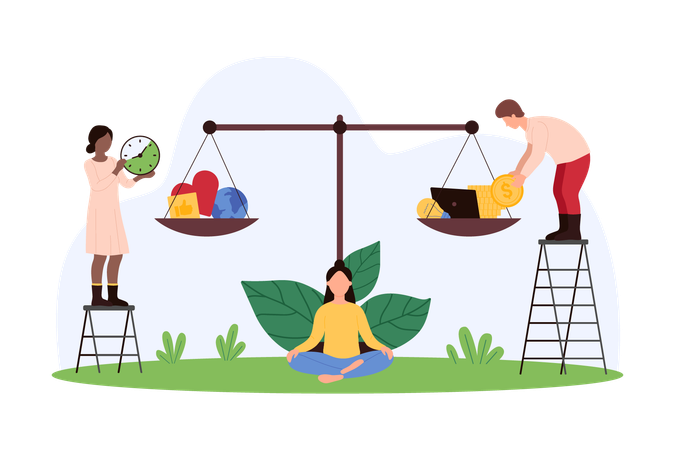 Businesswoman working on work life balance  Illustration
