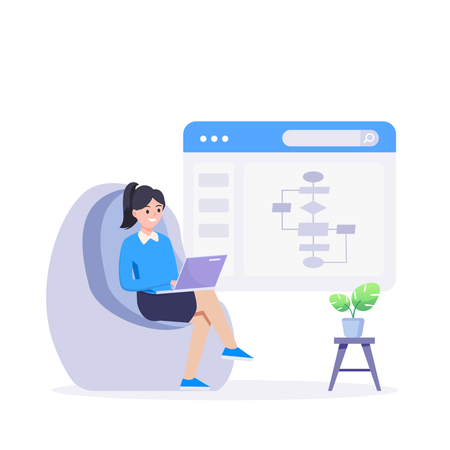 Businesswoman working on workflow diagram  Illustration