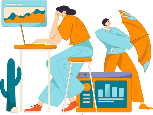 Businesswoman working remotely  Illustration