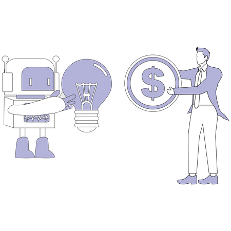 Businesswoman working with advance Robot  Illustration