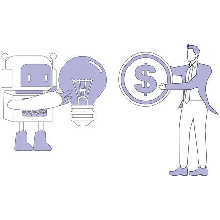 Businesswoman working with advance Robot  Illustration
