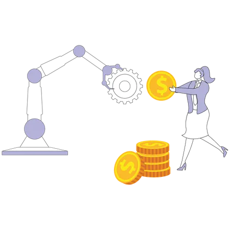 Businesswoman working with ai robot  Illustration