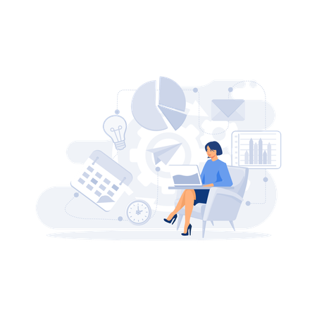 Businesswoman working with analysis chart  일러스트레이션