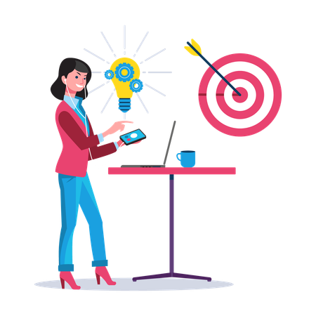 Businesswoman working with business target while getting business idea  Illustration