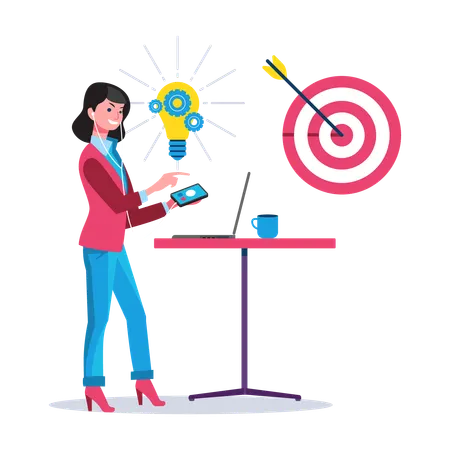 Businesswoman working with business target while getting business idea  Illustration