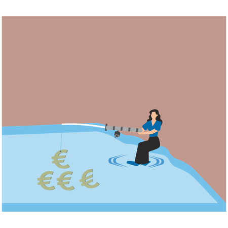 Businesswoman working with commercial fishing net  Illustration