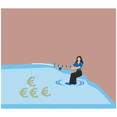 Businesswoman working with commercial fishing net  Illustration