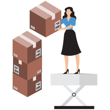 Businesswoman working with delivery boxes  Illustration