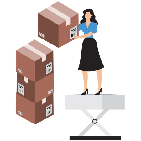 Businesswoman working with delivery boxes  Illustration