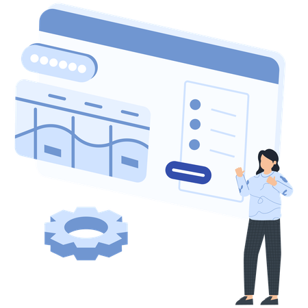Businesswoman working with digital interface  Illustration