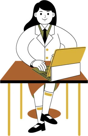 Businesswoman working with laptop  Illustration