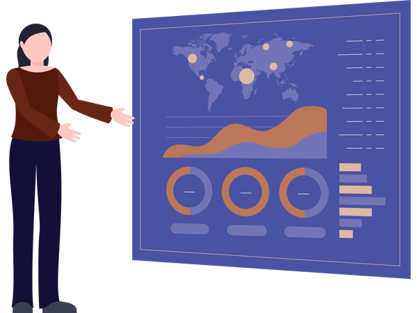 Businesswoman working with market statistics  Illustration