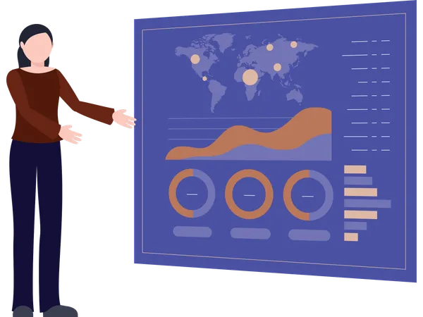 Businesswoman working with market statistics  Illustration