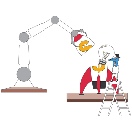 Businesswoman working with rocket idea  Illustration