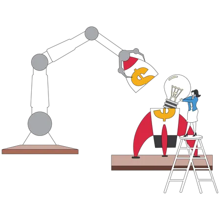 Businesswoman working with rocket idea  Illustration