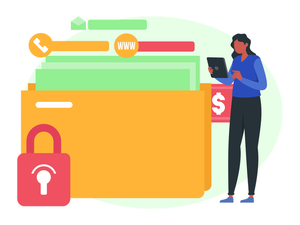 Businesswoman working with Secure Digital Wallet  Illustration