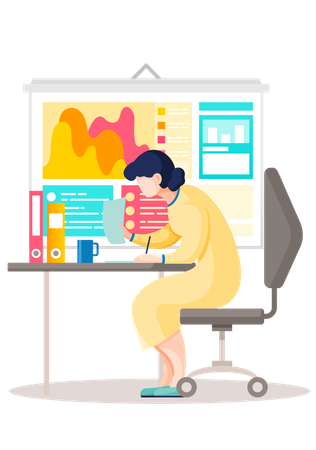 Businesswoman working with sheet of paper  Illustration