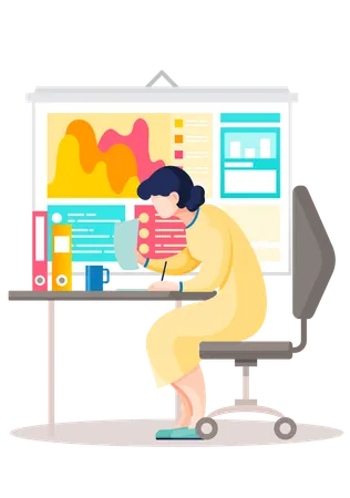 Businesswoman working with sheet of paper  Illustration