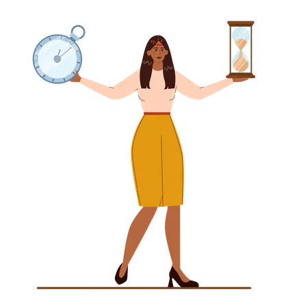 Native American Businesswoman With A Sand Clock Character Wearing Business Casual Clothing Work Effectivity And Planning Productive Time Management Concept Flat Vector Illustration Illustration