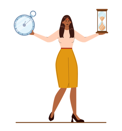 Businesswoman works according to deadline  Illustration