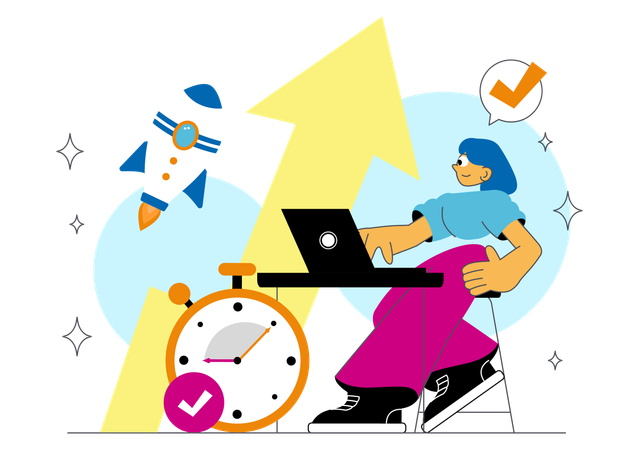 Businesswoman works according to deadline time  Illustration