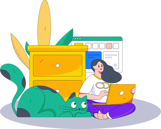 Businesswoman works from home  Illustration