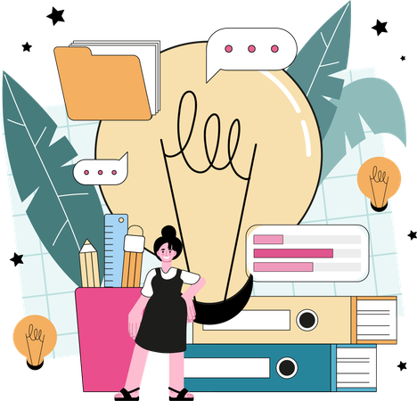 Businesswoman works in creative ideas  Illustration