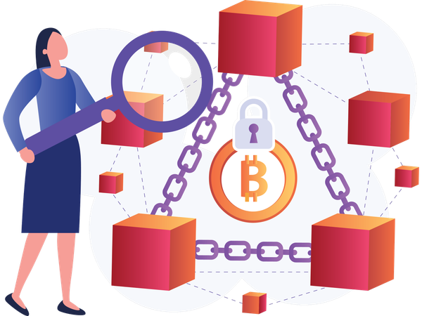 Businesswoman works on Bitcoin Security  Illustration