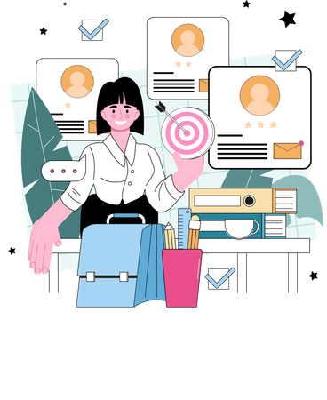 Businesswoman works on business strategy  Illustration