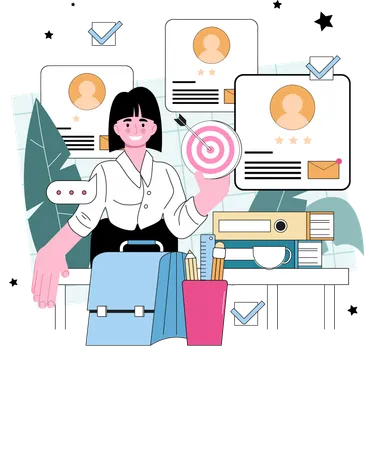 Businesswoman works on business strategy  Illustration