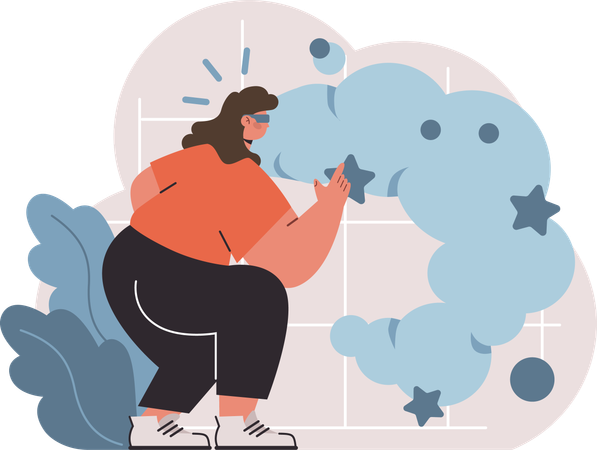 Businesswoman works on cloud data  Illustration
